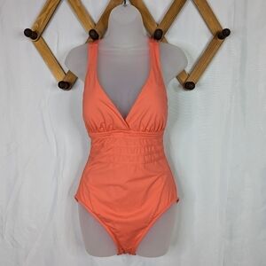 La Blanca Peach V-Neck Criss Cross Back One Piece Swim Suit